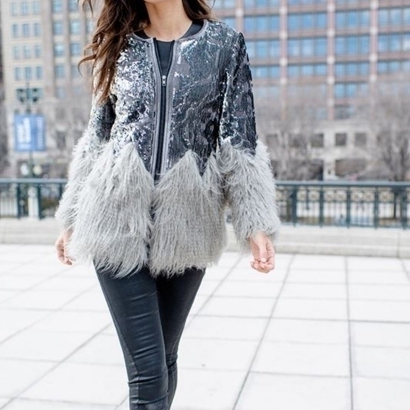 DONNA SALYERS SEQUIN FAUX FUR COAT SZ 3X - Picture 1 of 7